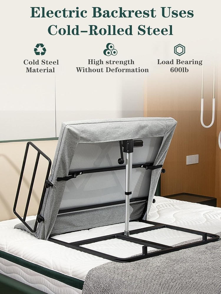 Lifting Backrest Pillow with Electric Pump System Grey with handrail