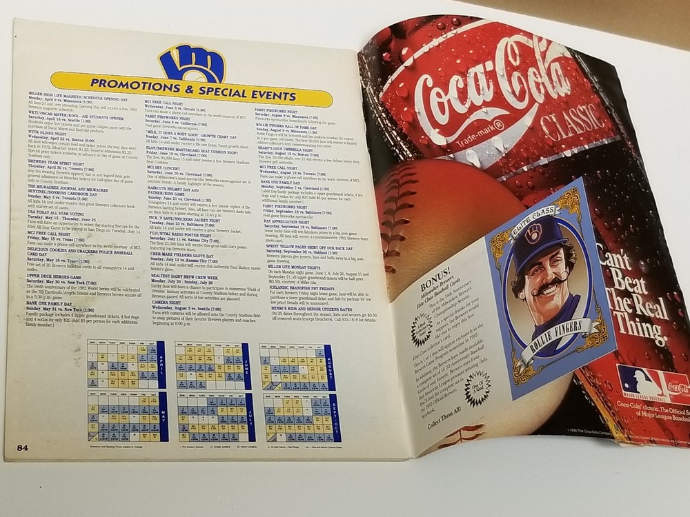 1992 Milwaukee Brewers Game Program