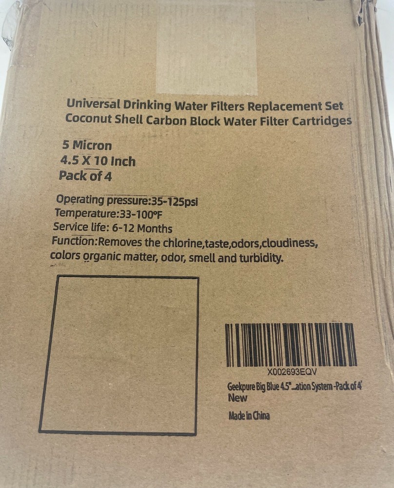 New Geekpure 4-Pack Carbon Block Replacement Water Filter 4.5" x 10" - 5 Mic