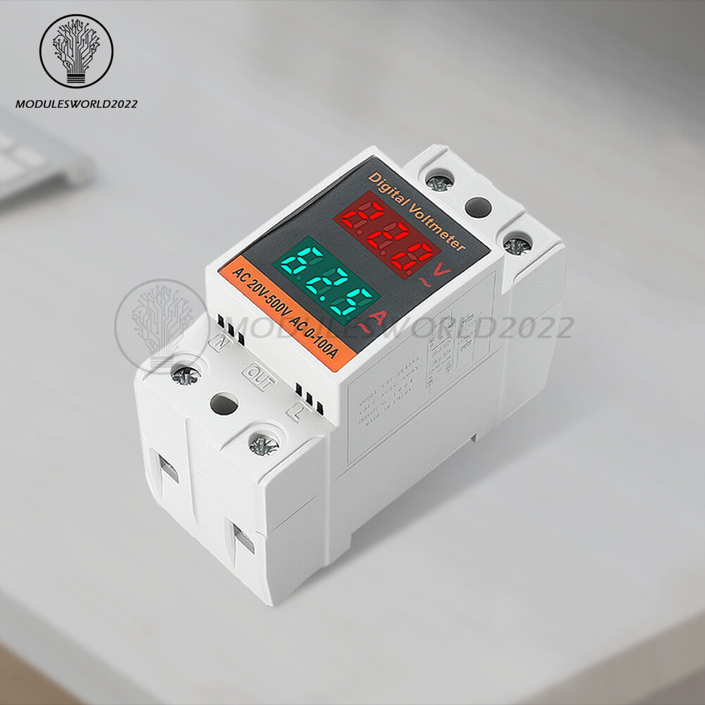 AC 50-500V 100A Din Rail Single-phase Digital Voltage LCD Voltage Current Meter