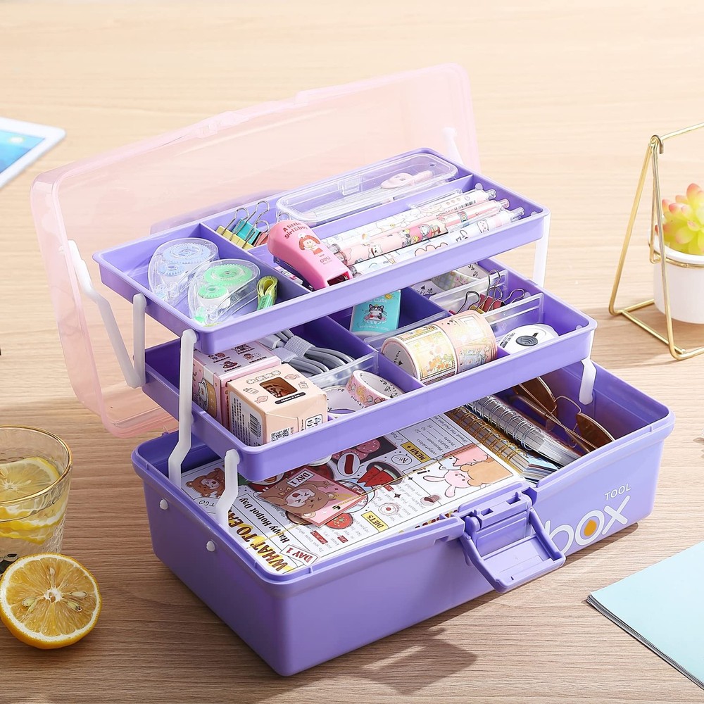 Kinsorcai 12'' Three-Layer Clear Plastic Storage Box/Tool Box, Multipurpose O...