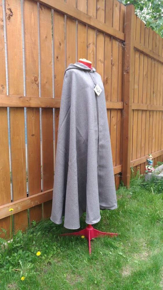 Gothic Medieval Hooded Cloak, Grey Tweed