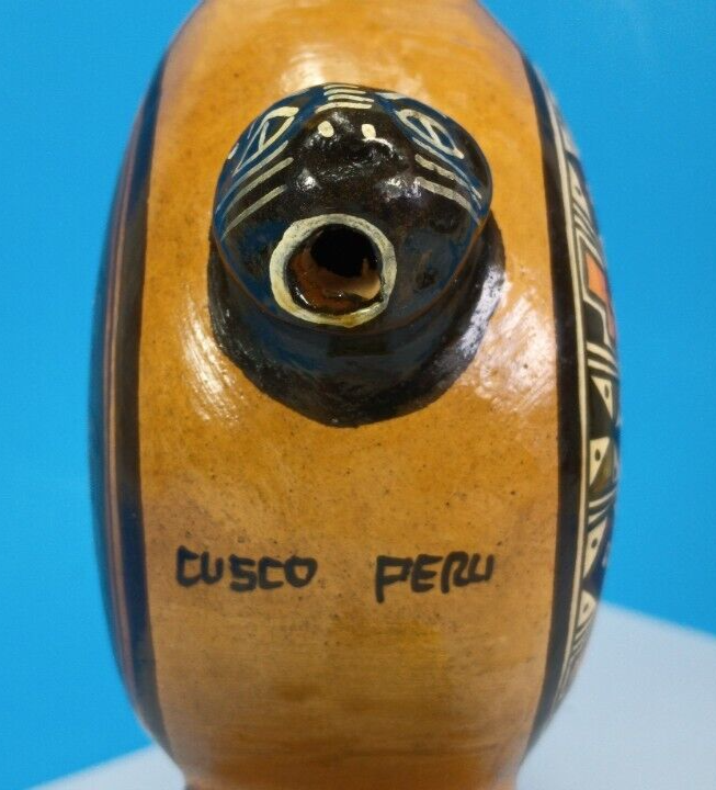 Handcrafted Clay Art From Cusco Peru, Cats Vessel with Handle.