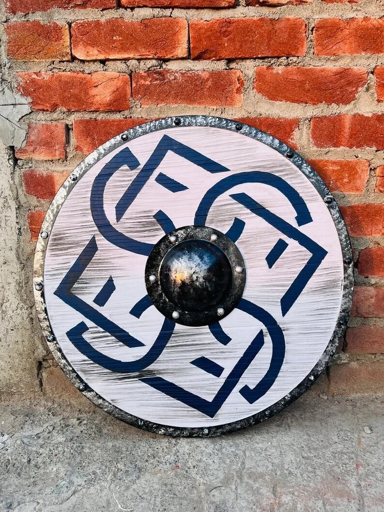 24" Medieval Round Shield Viking Shield Unique Battle Design Wooden Shield