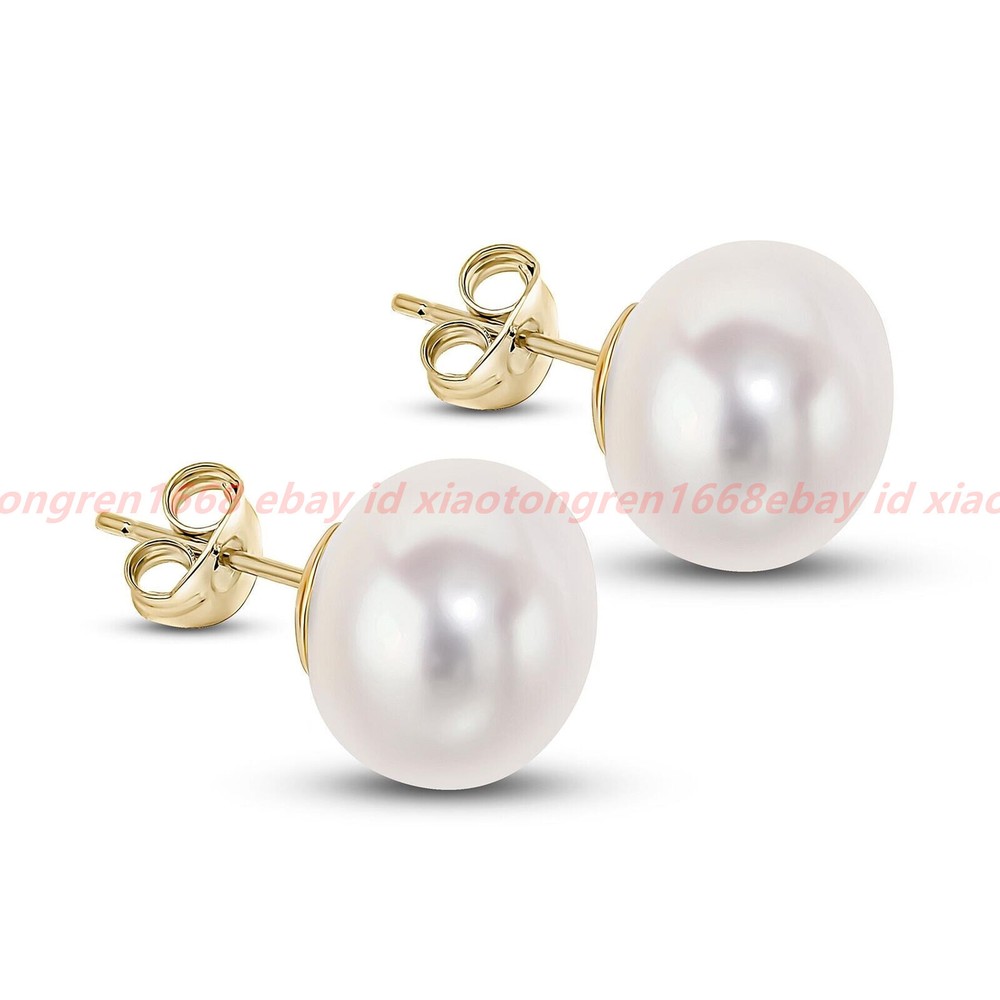Freshwater Button Pearl Stud Earrings, 10-11mm