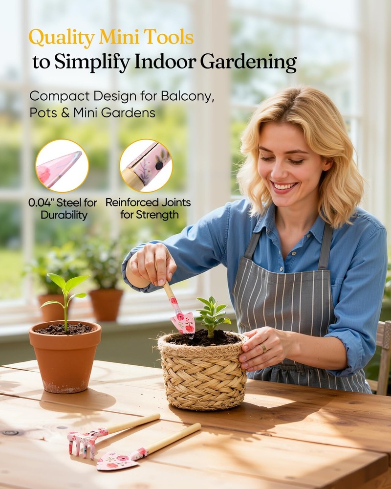 Grenebo 12-Piece Womens Gardening Tools Gift Set, Rust-Proof & Pink