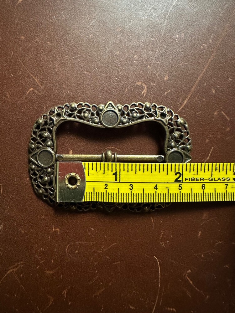 Fancy Rectangular Metal Sew in Belt Buckle; color Bronze
