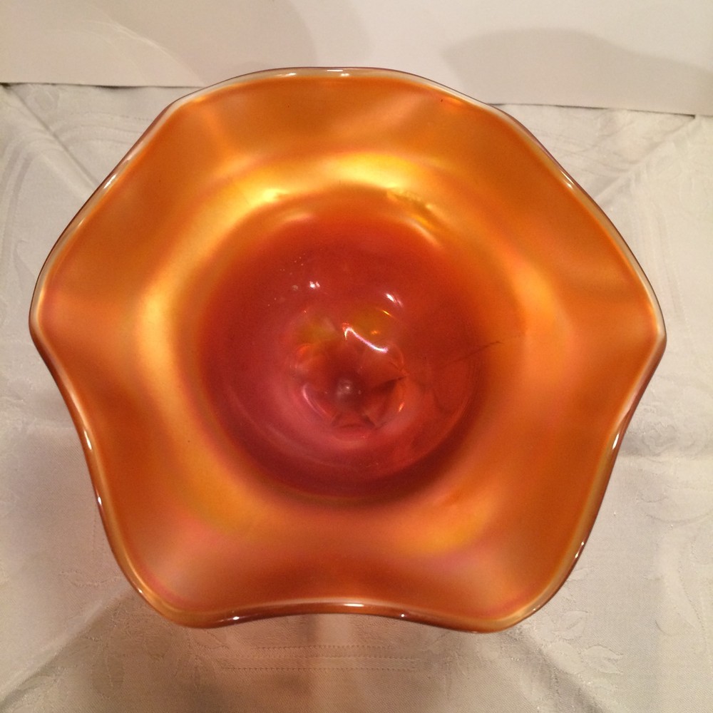 Dugan Or Northwood Marigold Iridescent Compote