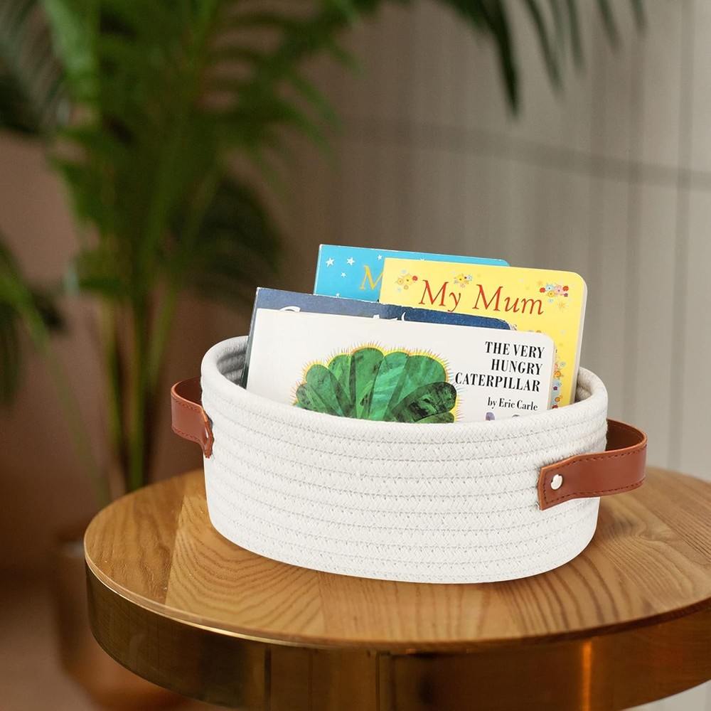 ABenkle Small Woven Basket, Mini Cotton Rope Storage Tiny White