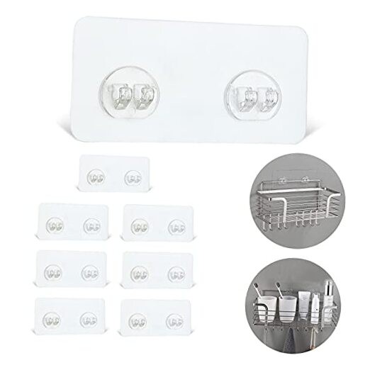 + 8 Pack Shower Caddy Adhesive Hooks Replacement, Strong Sticker Double Hooks