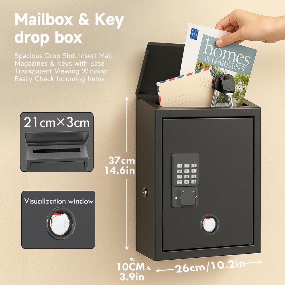 DiDiHere Mailbox with Electronic Lock, Locking Mail Boxes for House, Black