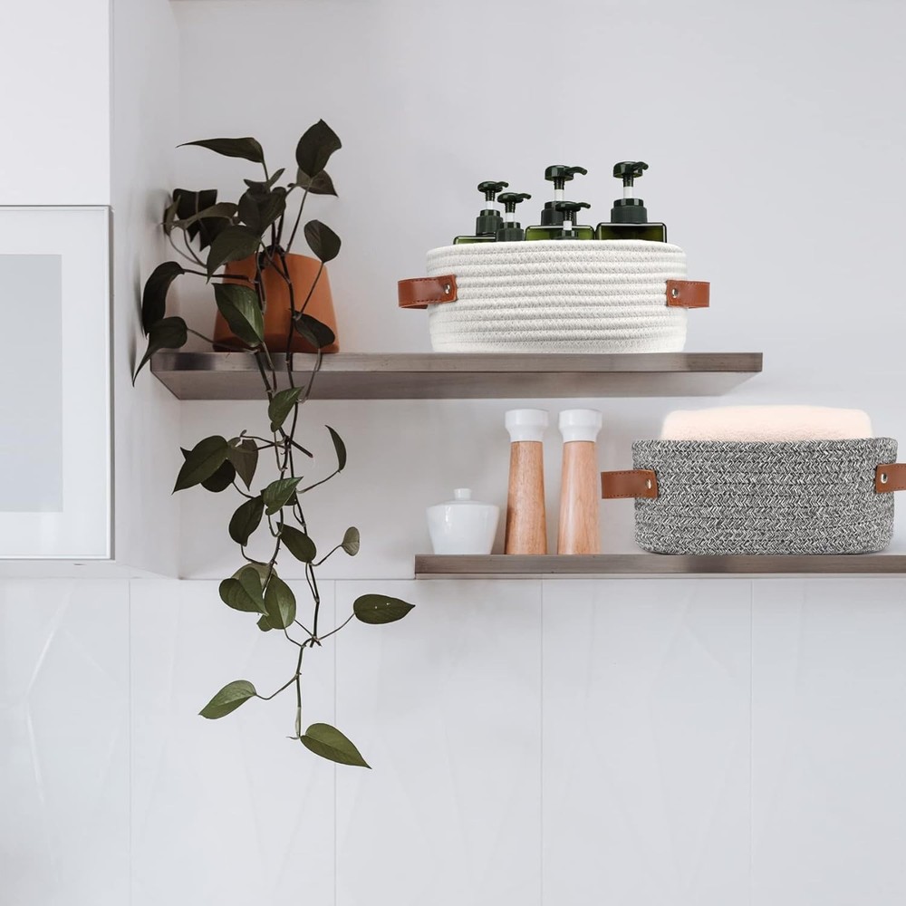 ABenkle Small Woven Basket, Mini Cotton Rope Storage Tiny White
