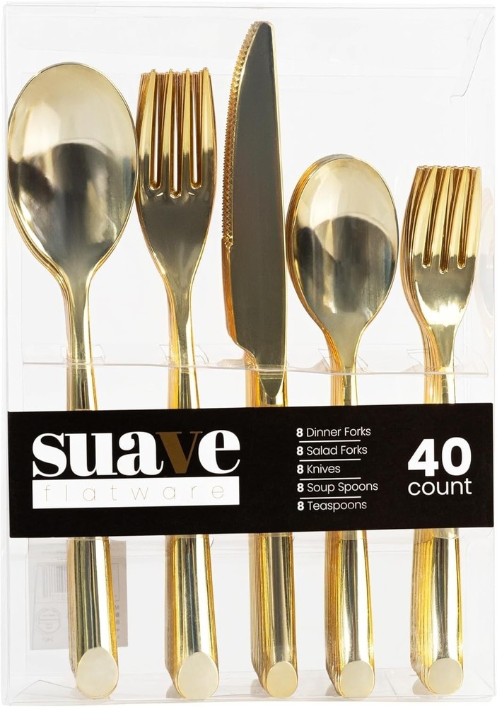 40 Pieces Plastic Silverware Suave Elegant Premium Heavy Duty Gold Plastic