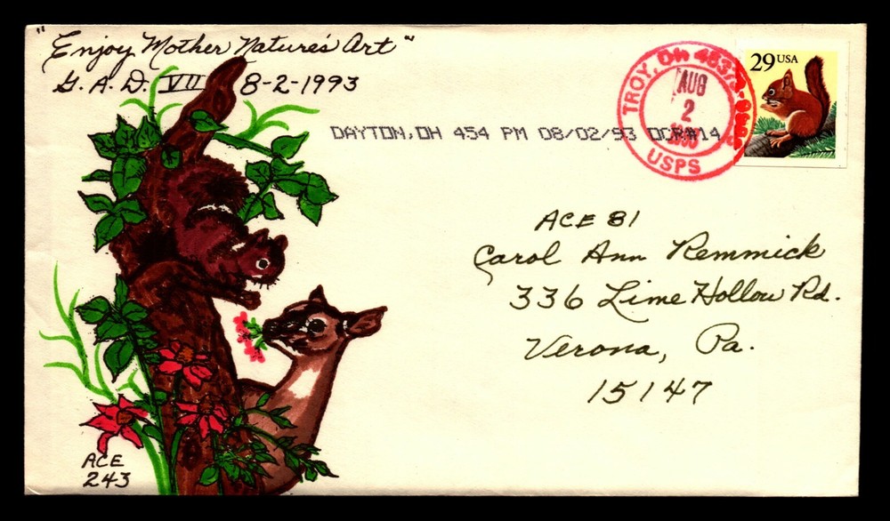 ACE hand painted/crafted cachet / One-of-a-kind Art Cover ACE# 243 - Lot 0322219