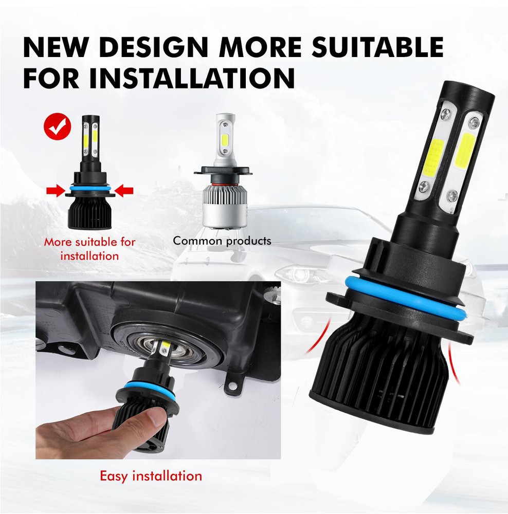 4 Sided 9004 LED Headlight Bulbs Hi/Lo Beam 10000W 3600000LM 6000K Super Bright