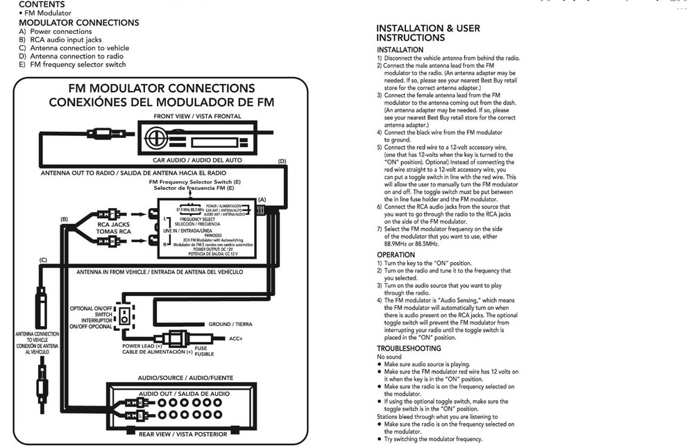 Fm Modulator Radio Rca Aux Input Adapter Wired 3.5Mm Rca Transmitter
