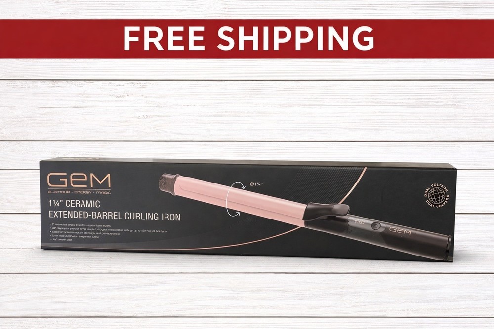 GEM  1 ¼" Ceramic Extended Barrel Rose Digital Temp & Dual Voltage Curling Iron