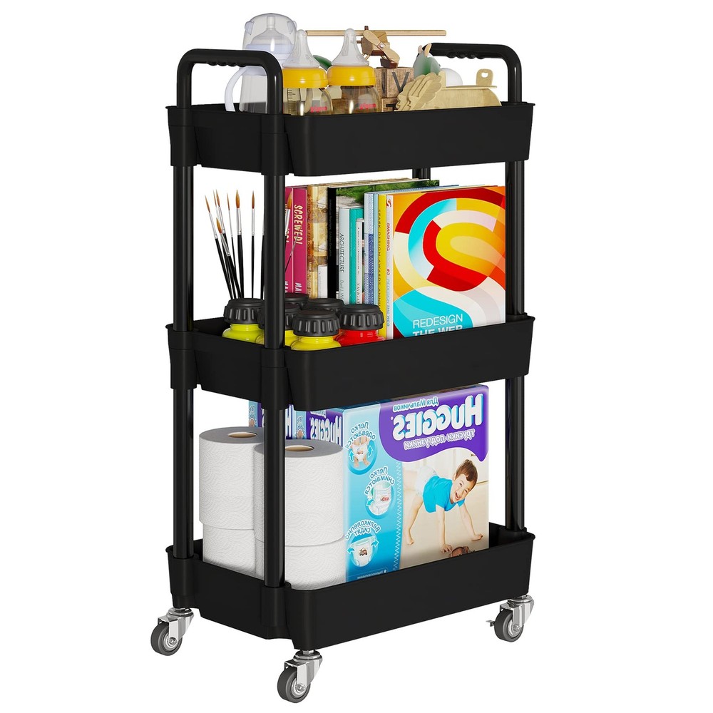 3-Tier Storage Carts,Multifunction Utility Rolling Cart Kitchen Storage Organ...