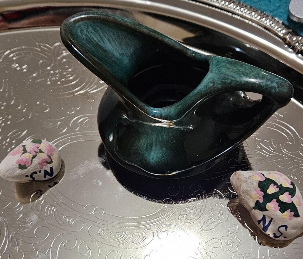 Evangeline Pottery  pitcher from Regina Canada & 2 hand painted shells .