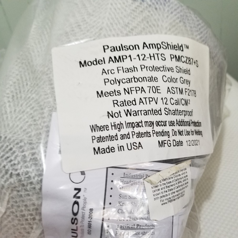 Paulson AmpShield AMP1-12-HTS Arc Flash Protective Shield Polcarbonate Grey NEW