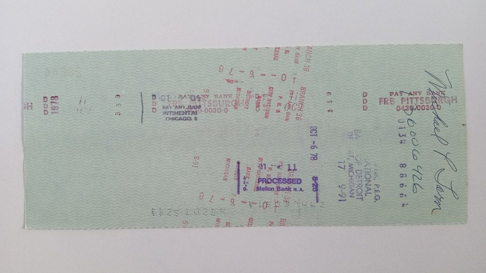 Michael P. Tarn: 1978 Pittsburgh Pirates Expense Check