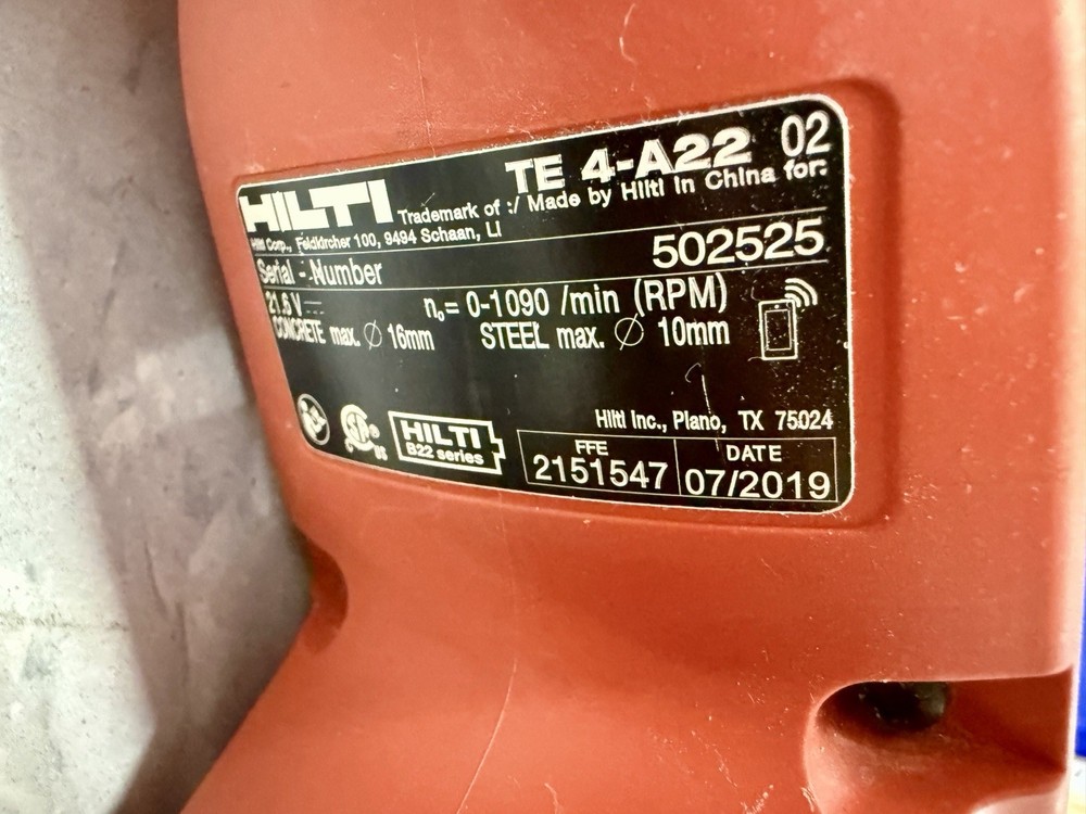 Hilti TE 4-A22 CORDLESS ROTARY HAMMER Bare Tool