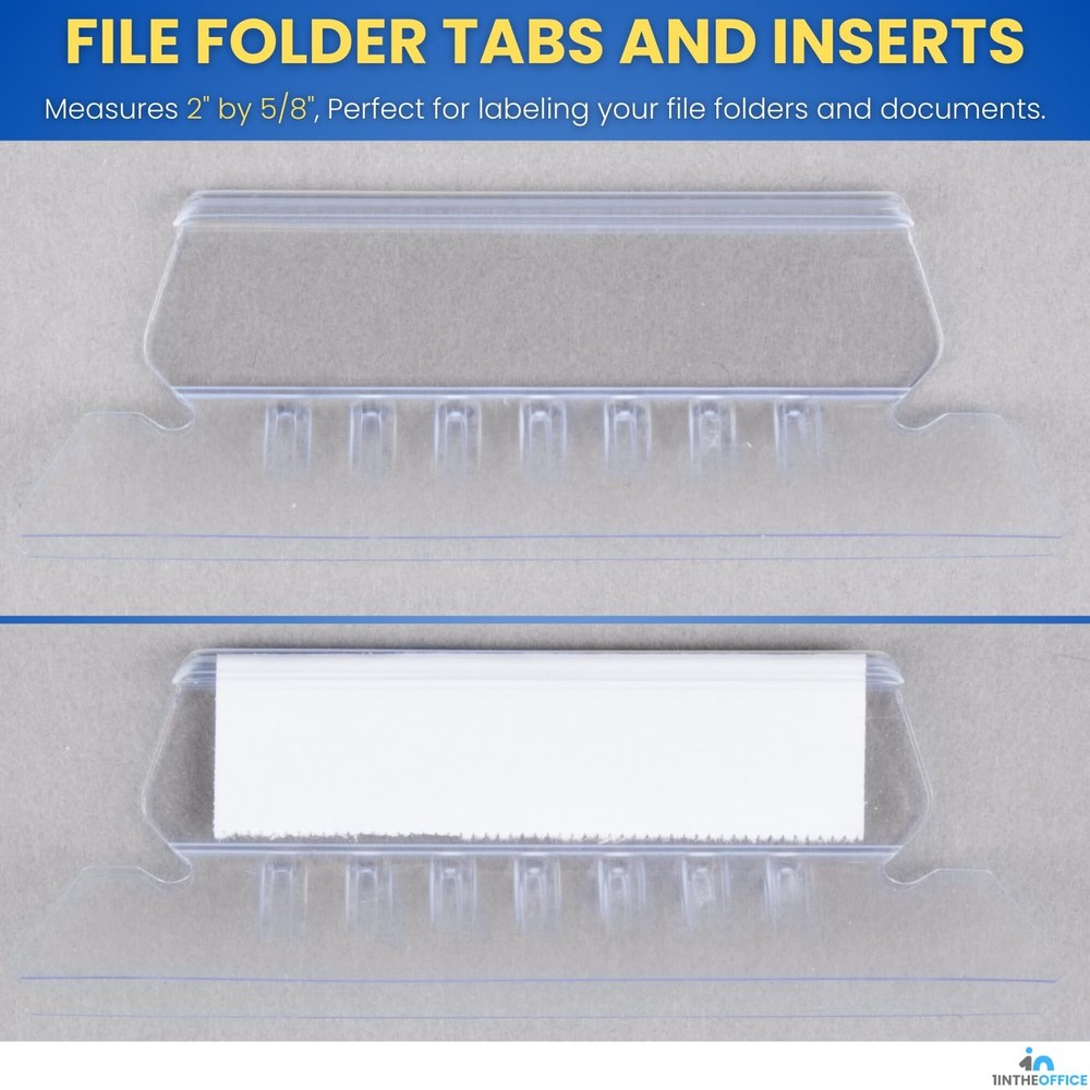 File Folder Tabs 2" x 5/8" Clear Plastic Inserts 50/Pack - Organize Hanging