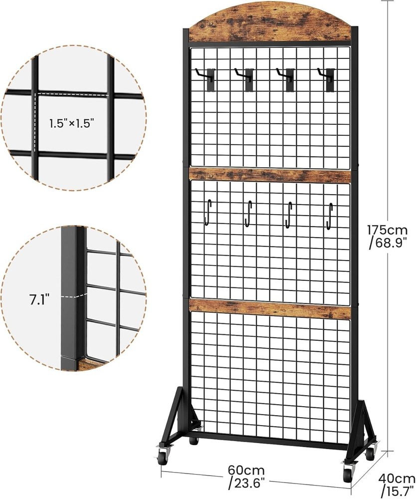 Display Grid Rack 5.2 ft Panel & Rustic Wood Stand Craft Art Gridwall Wire Tower