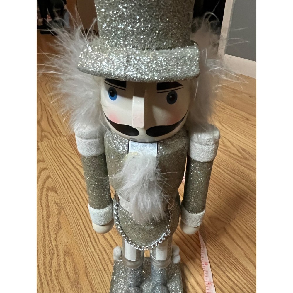 Silver Glitter Nutcracker Soldier Decoration 14"