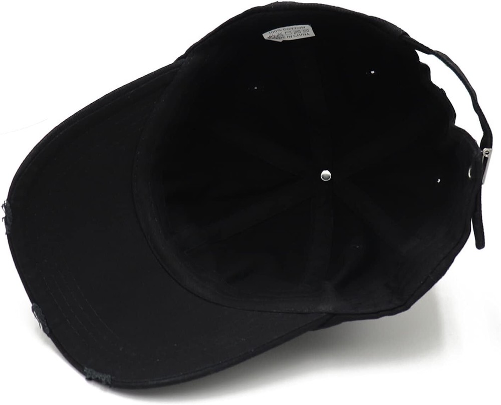 Ripped Patch Baseball Cap Vintage Distressed Low Profile One Size, Black