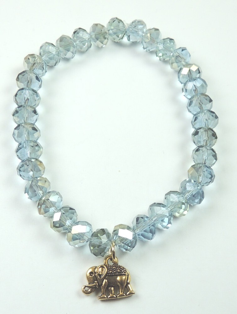 Crystal Stretch Bracelet with Elephant Charm  Handcrafted