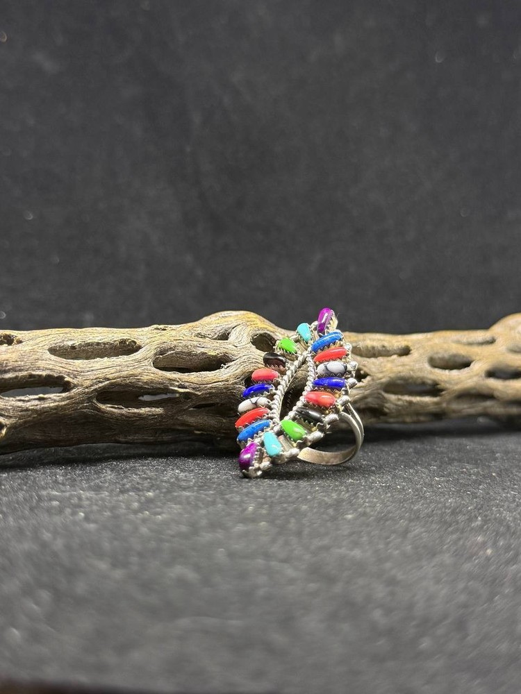 Native American Navajo Multi-Color / multistone Sterling Silver Ring Size 7