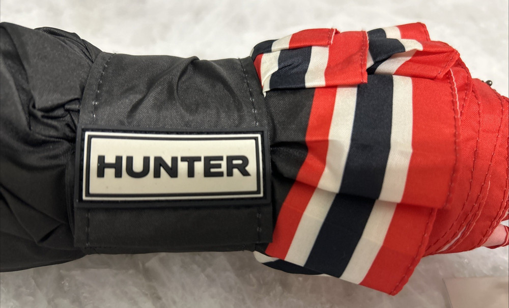 HUNTER UMBRELLA Black Red White Striped Trim Logo Hook Loop closure 3 available