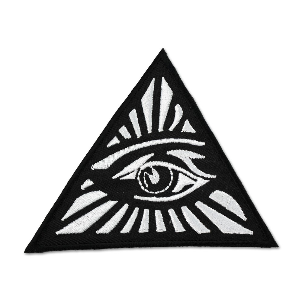 All Seeing Eye Triangle Embroidered Masonic Patch - [Black & White][3'' Tall]