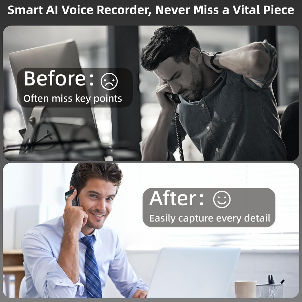 E EAZEYAI AI Voice Recorder, Note Recorder Accuracy Transcribe Black