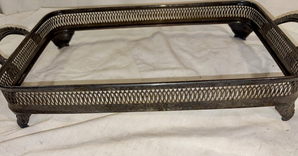 VINTAGE SILVERPLATE FOOTED CHAFING DISH STAND 14"x9"