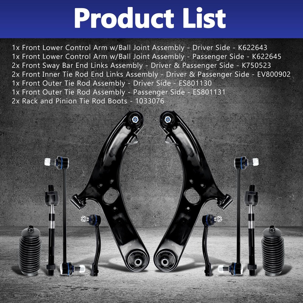 Front Control Arms Sway Bar Links Tie Rod Ends Kit for Accent 2012-2017