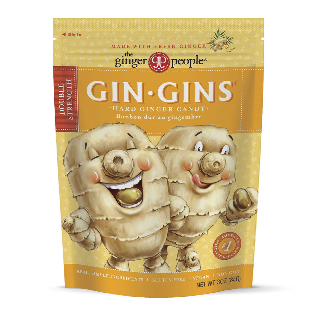 Gin Gins Double Strength Ginger Hard Candy, Individually Wrapped, 3 Oz Bag