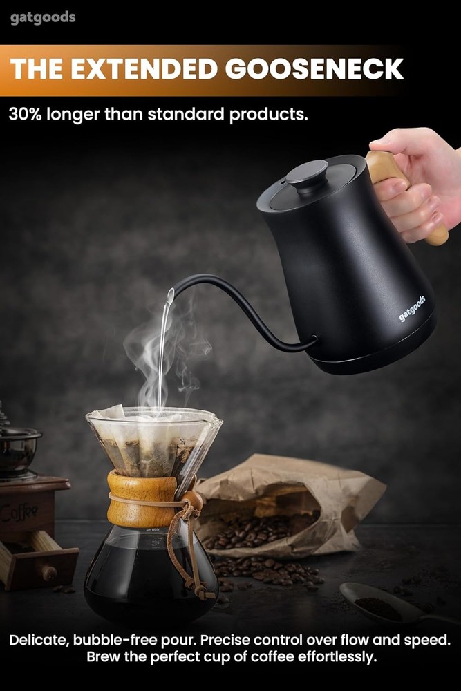 Electric Gooseneck Kettle 1200W - Precise Temperature Control, Fast Boiling