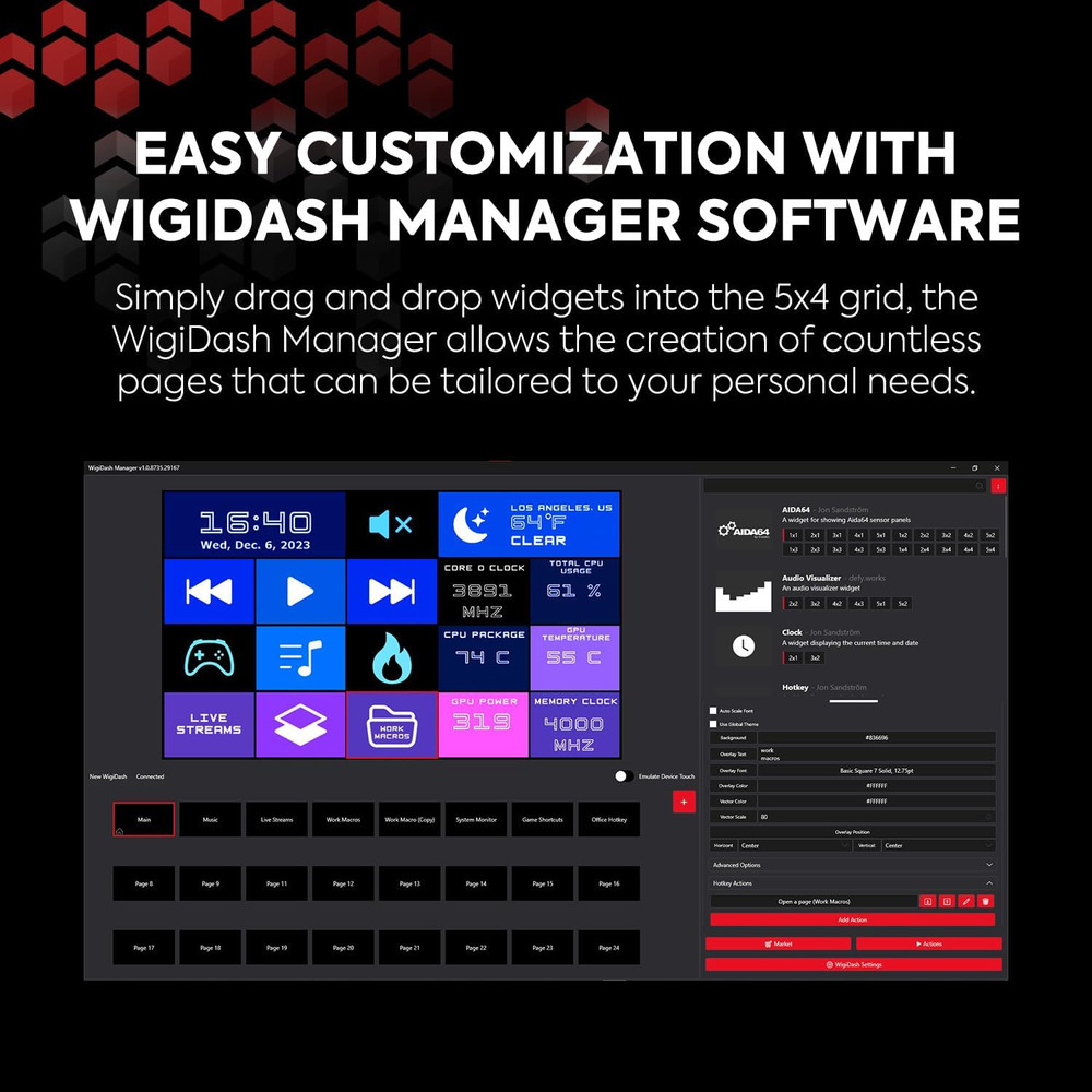 Wigidash PC Command Panel - 7 Inch Touch Display, up to 20 (5X4) Widget Grid, Cu