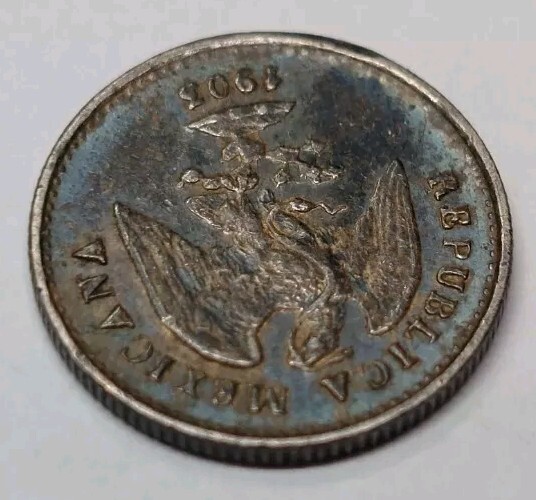 1903-CN Q Mexico 5 Centavos Blue Tone Silver!