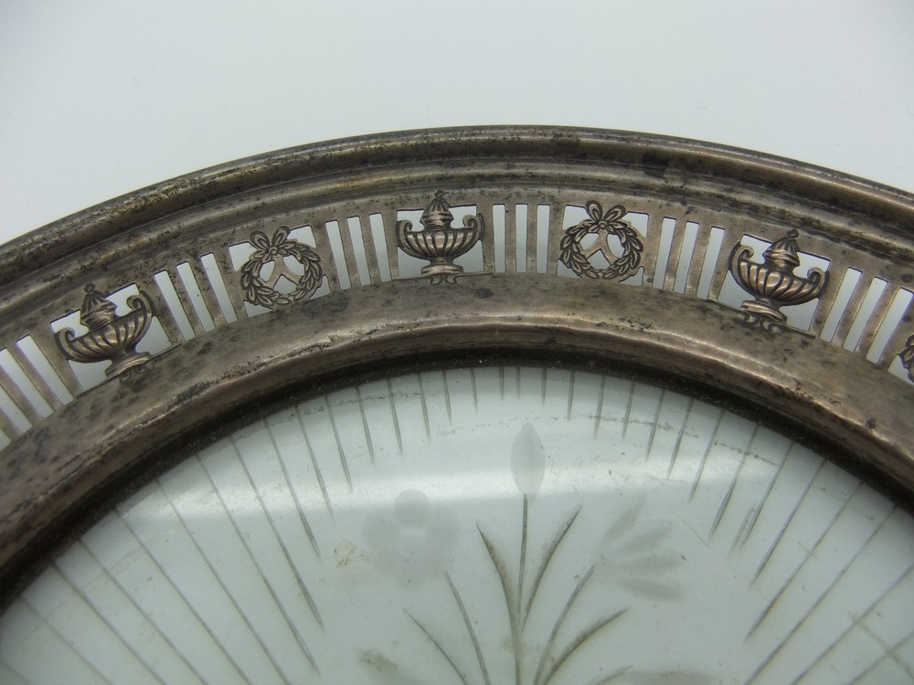 Vintage Sterling Silver Dish With Etched Crystal Insert