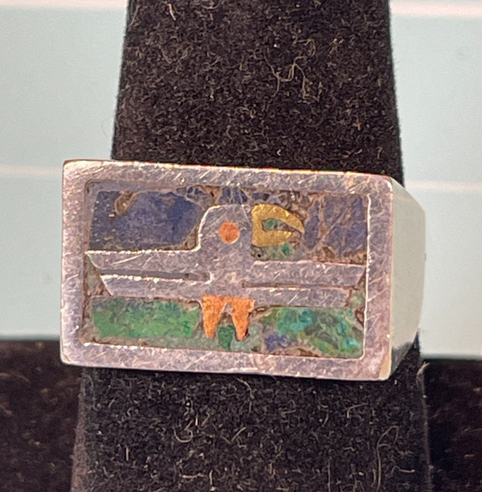 Vintage Inlaid Thunderbird Ring Mexico Size 11