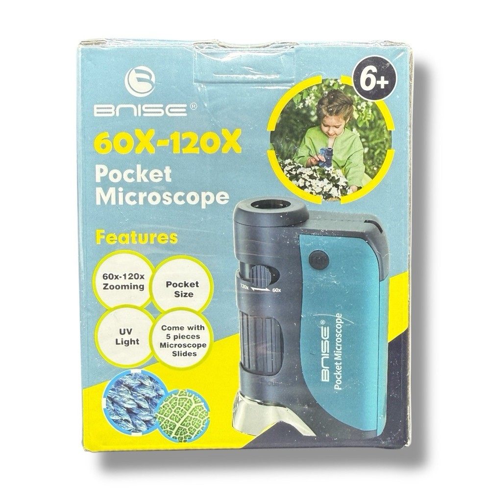 Pocket Microscope 60X-120X LED Handheld Kids Science Mini Microscope w/ Slides