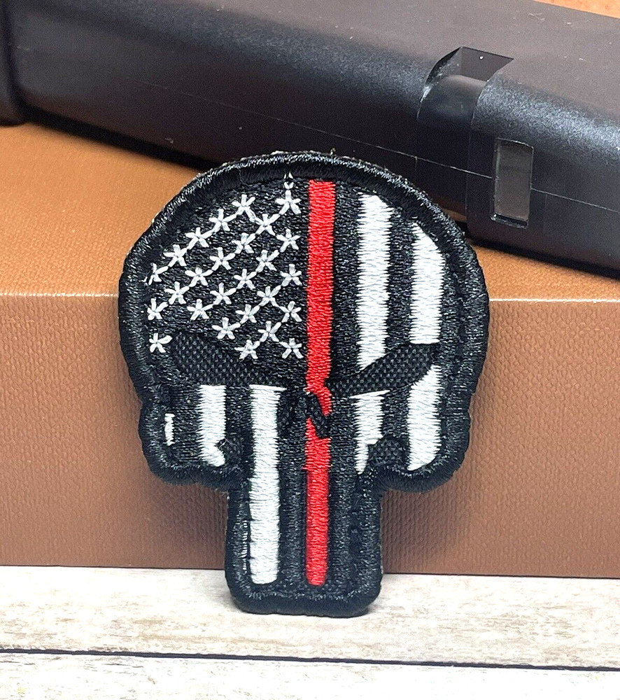 Punisher Patch, Embroidered Tactical Morale Thin Red Line Firefighter Patch