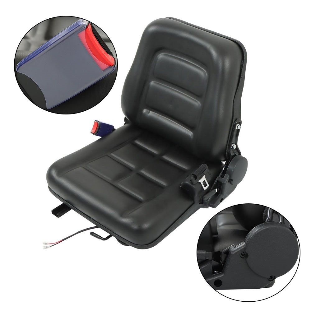 Forklift Seat Fold Down Tractor Seat Adjustable Back & Seatbelt Universal