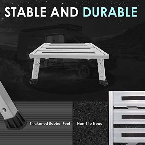 Adjustable Height Aluminum RV Step, Stable Foldable Platform Step Stool, Silver