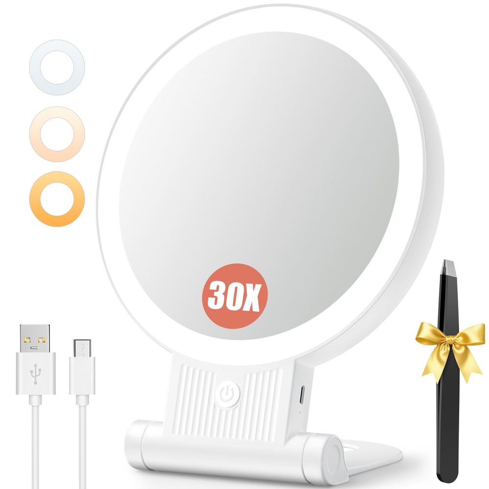 1X/30X Magnifying Mirror with Light, Double Sided Makeup Mirror with Adjustab...