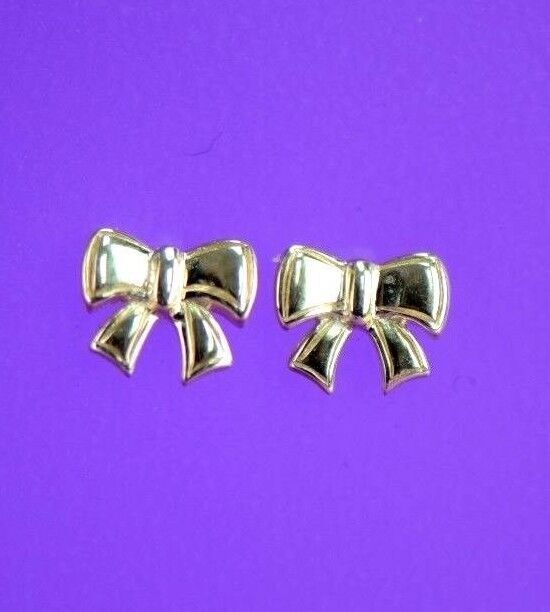14k solid white yellow gold bow tie stud earrings cz