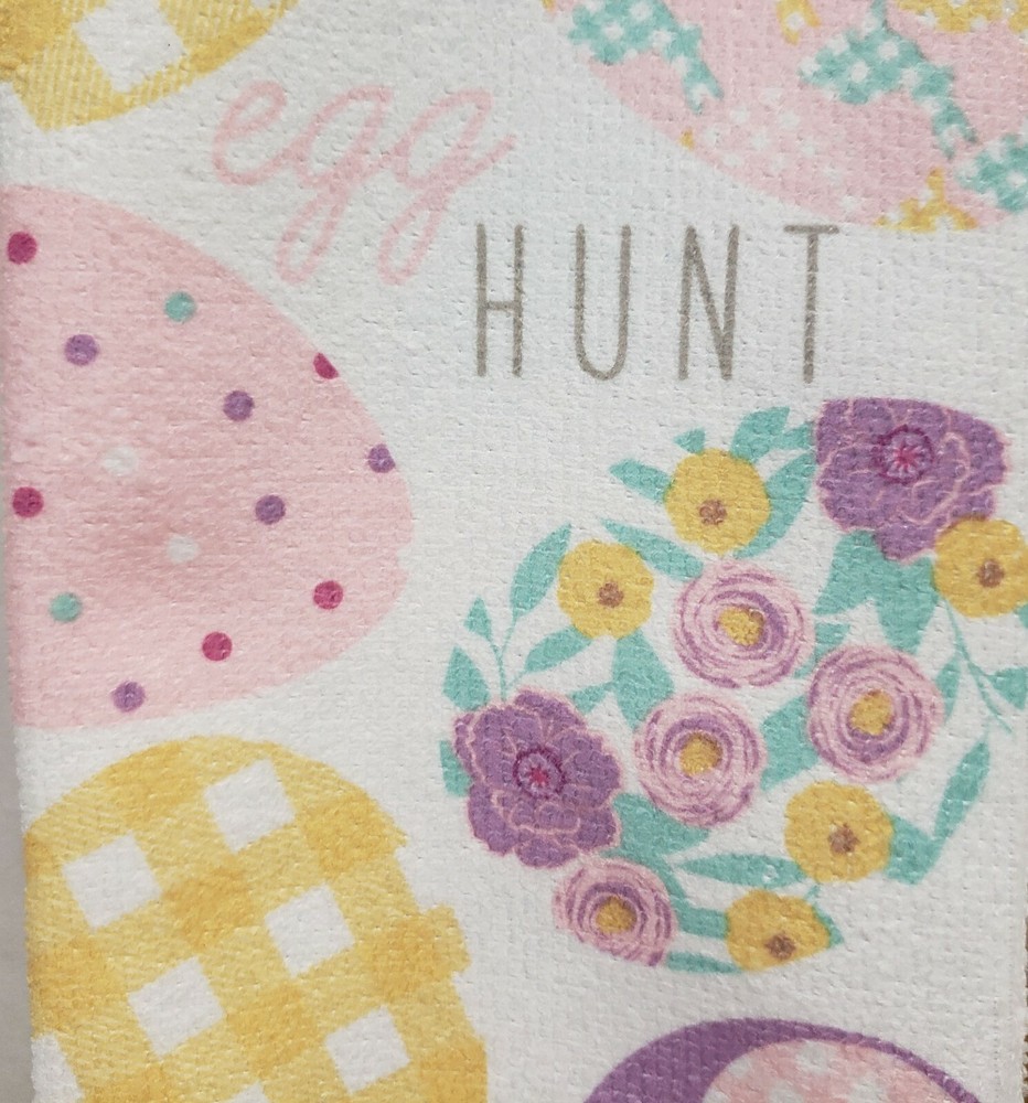 Set of 3 Same Microfiber Kitchen Towels (15"x25") EASTER, EGG HUNT, BUNNIES, GR